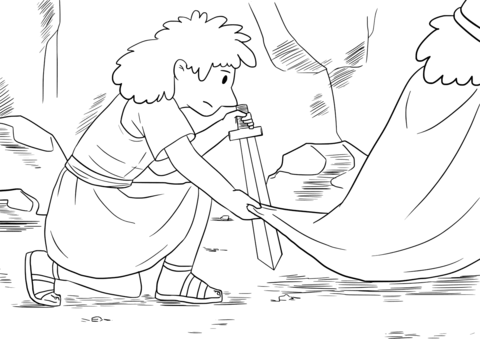 David Crept Up Unnoticed And Cut Off A Corner Of Saul'S Robe Coloring Page